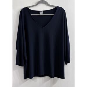 Chicos Top Womens XXL Navy Blue‎ Dolman Sleeve V Neck Travel Coastal Minimalist